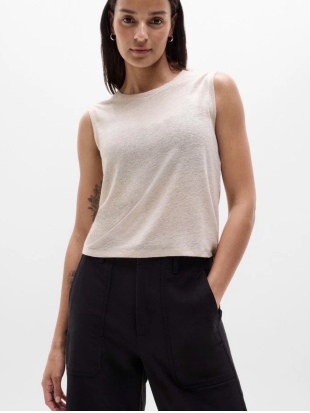 NWOT Athleta Breezy Muscle Tank Women's Small Beige Sleeveless Crop Top